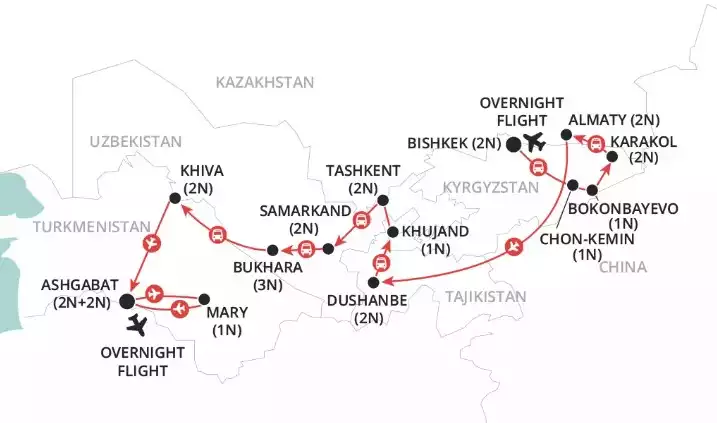 Journey through Central Asia map