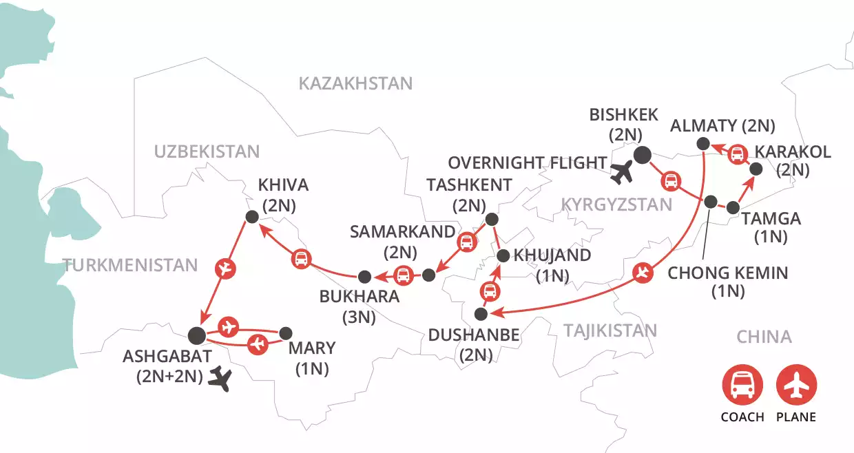 Journey through Central Asia map