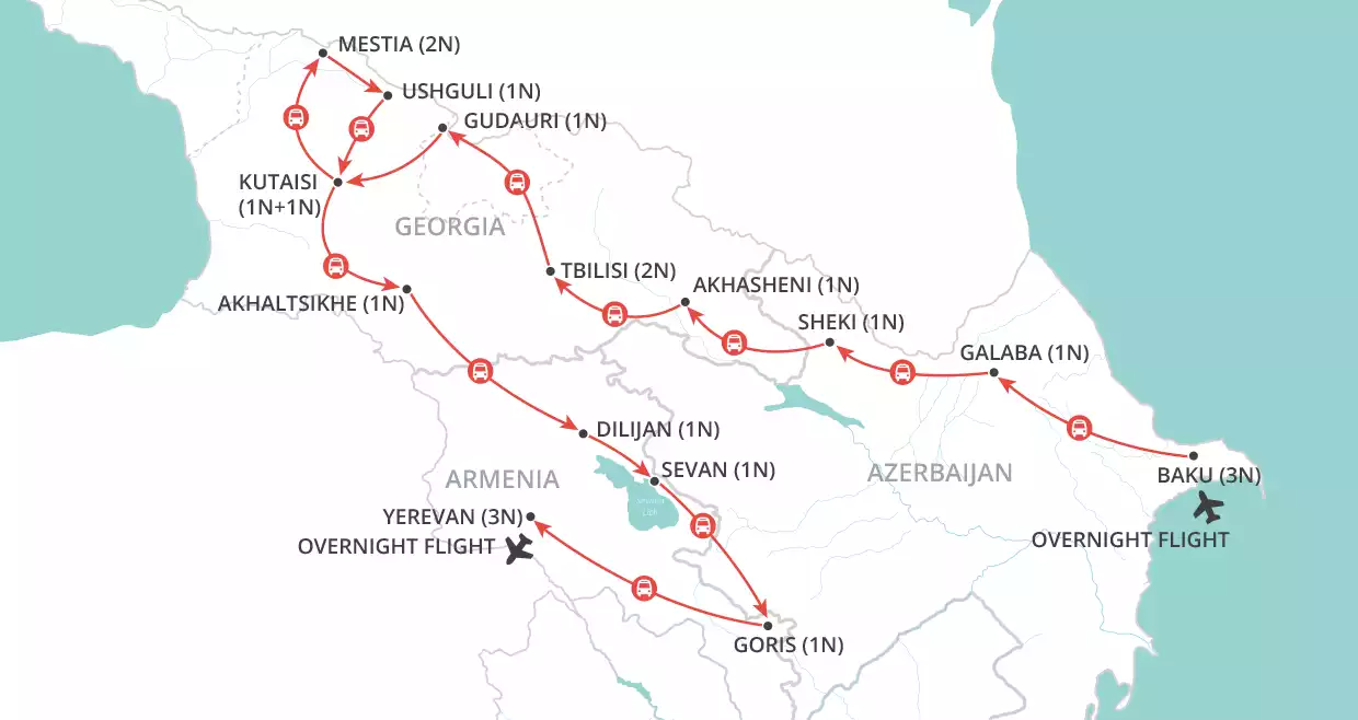 Georgia, Armenia & Azerbaijan map