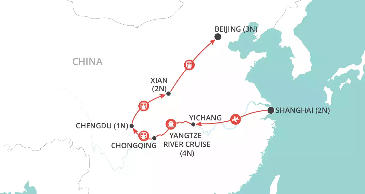 Pandas & Yangtze Cruise map