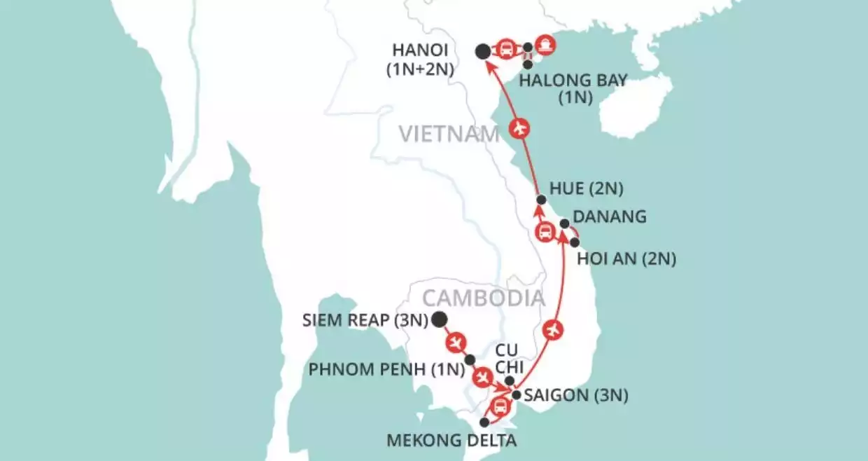 Vietnam & Cambodia Highlights map