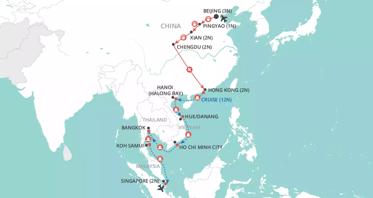 Beijing to Singapore map