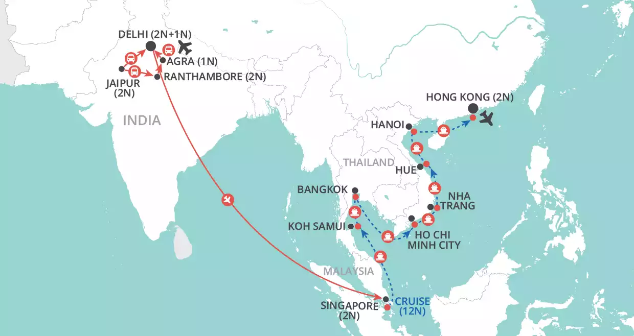 India by Land, Southeast Asia by Sea map
