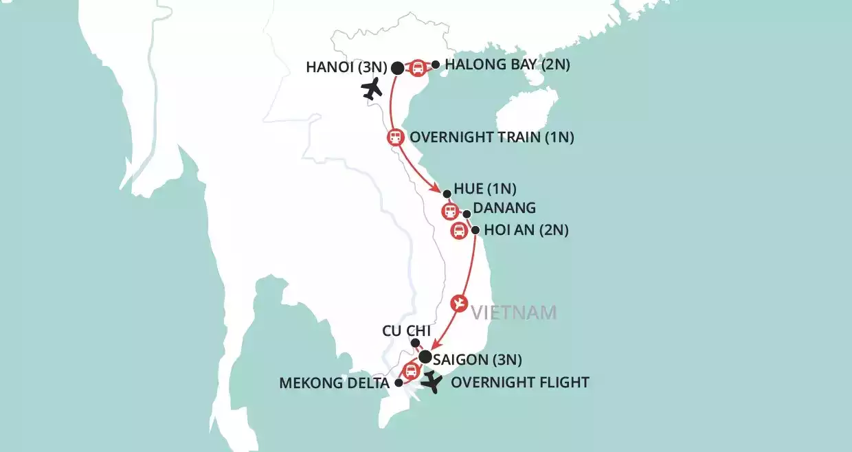 Vietnam & the Reunification Express map