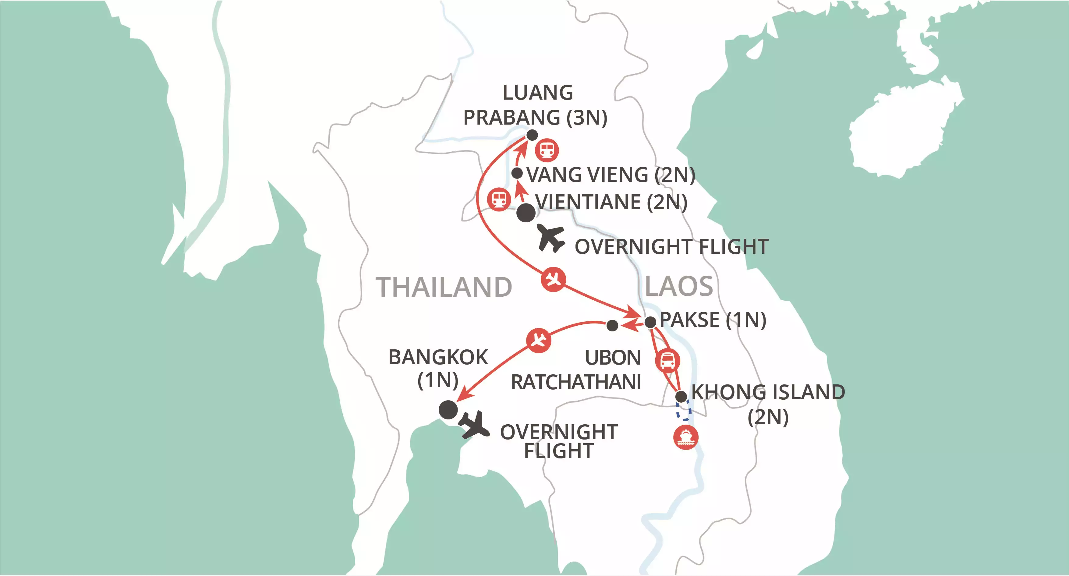 Laos: Top to Toe map