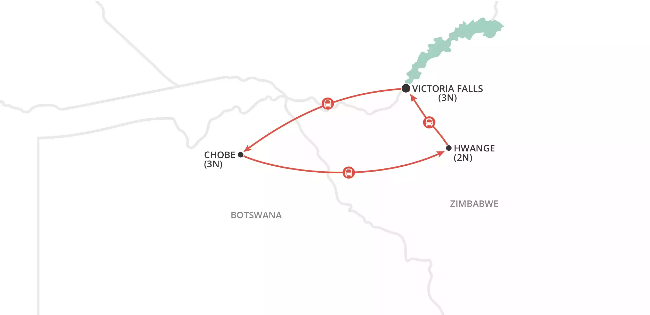 Wonders of Botswana & Zimbabwe  map