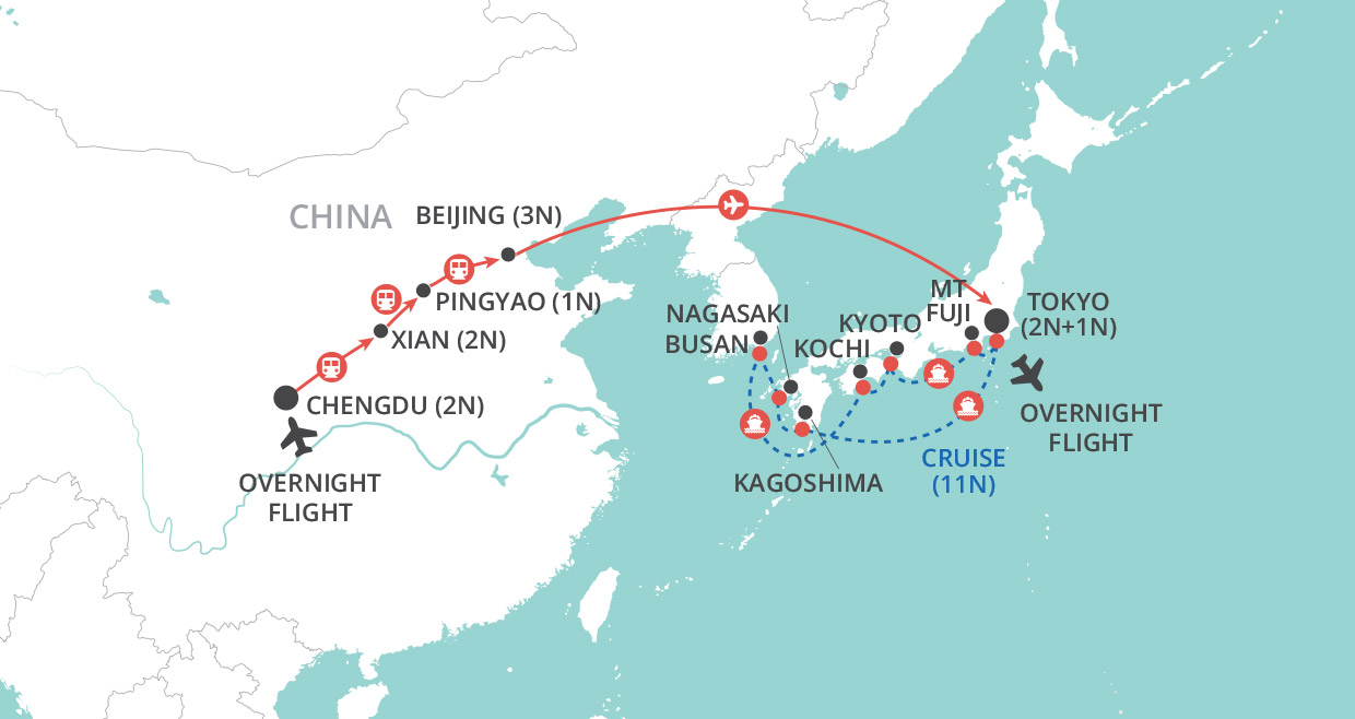 Best of China & Japan by Land & Sea map
