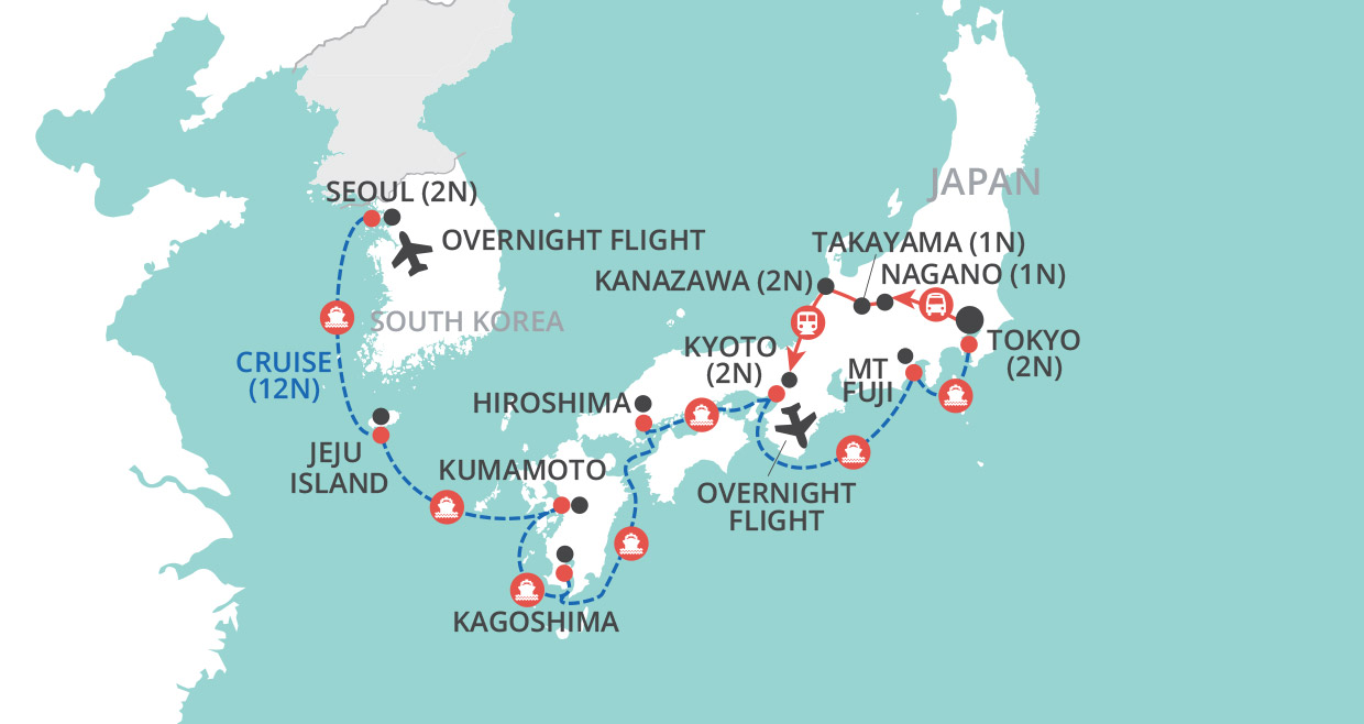 Japan & South Korea by Land & Sea map