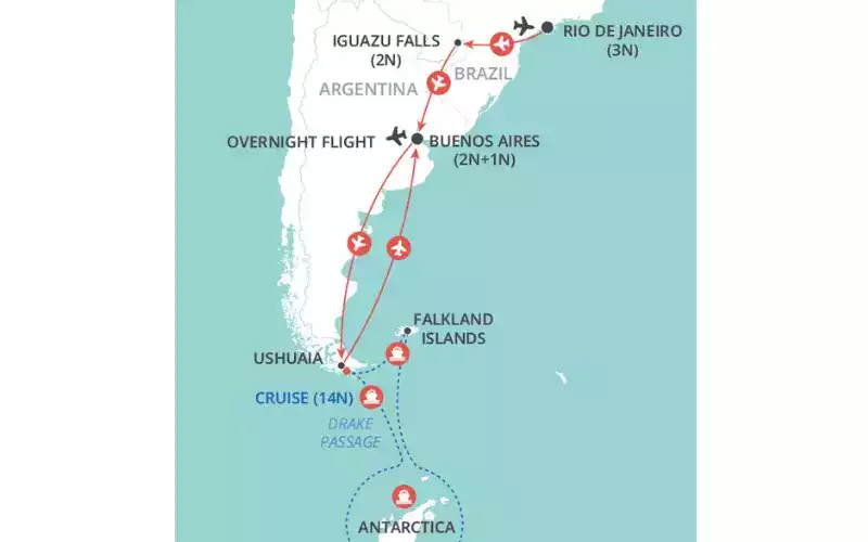 Antarctica, Falklands & Latin Wonders map