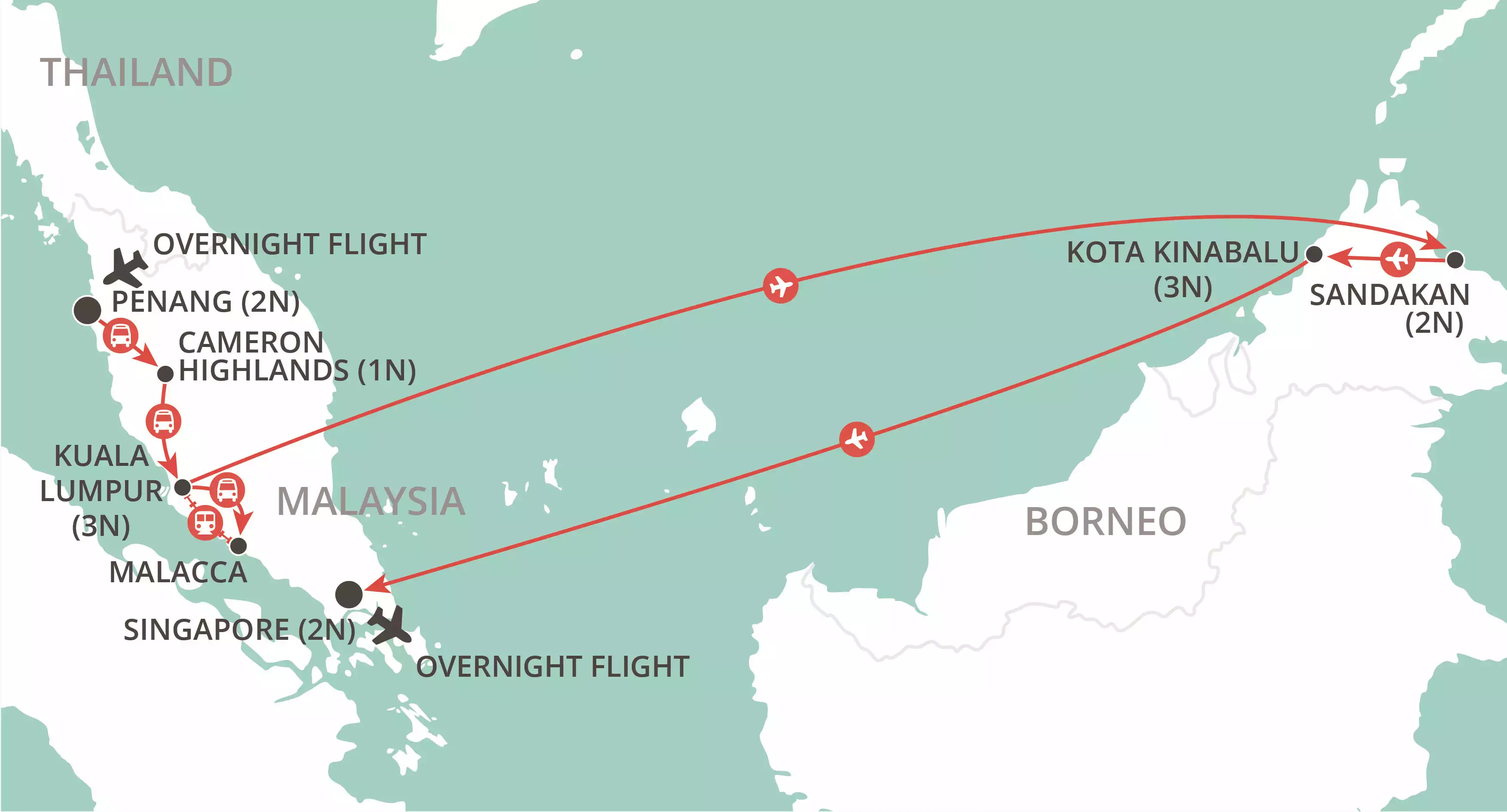 Treasures of Malaysia, Borneo & Singapore map