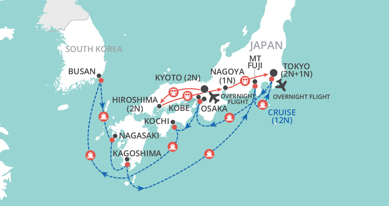 Japan by Rail & Sea  map