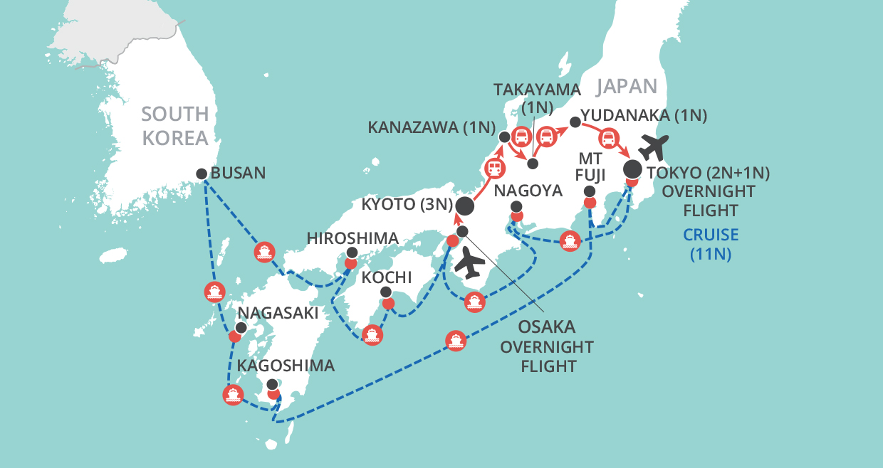 Wonders of Japan by Land & Sea map