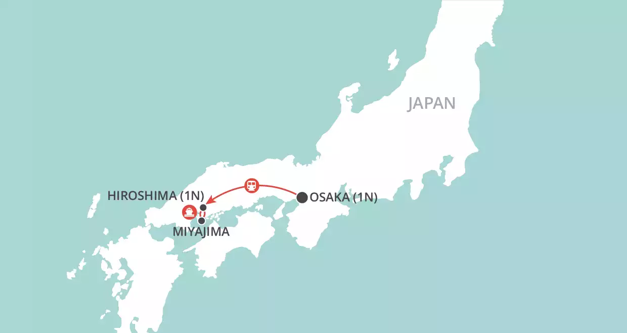 Hiroshima & Miyajima (1 Night Hiroshima 1 Night Osaka) map
