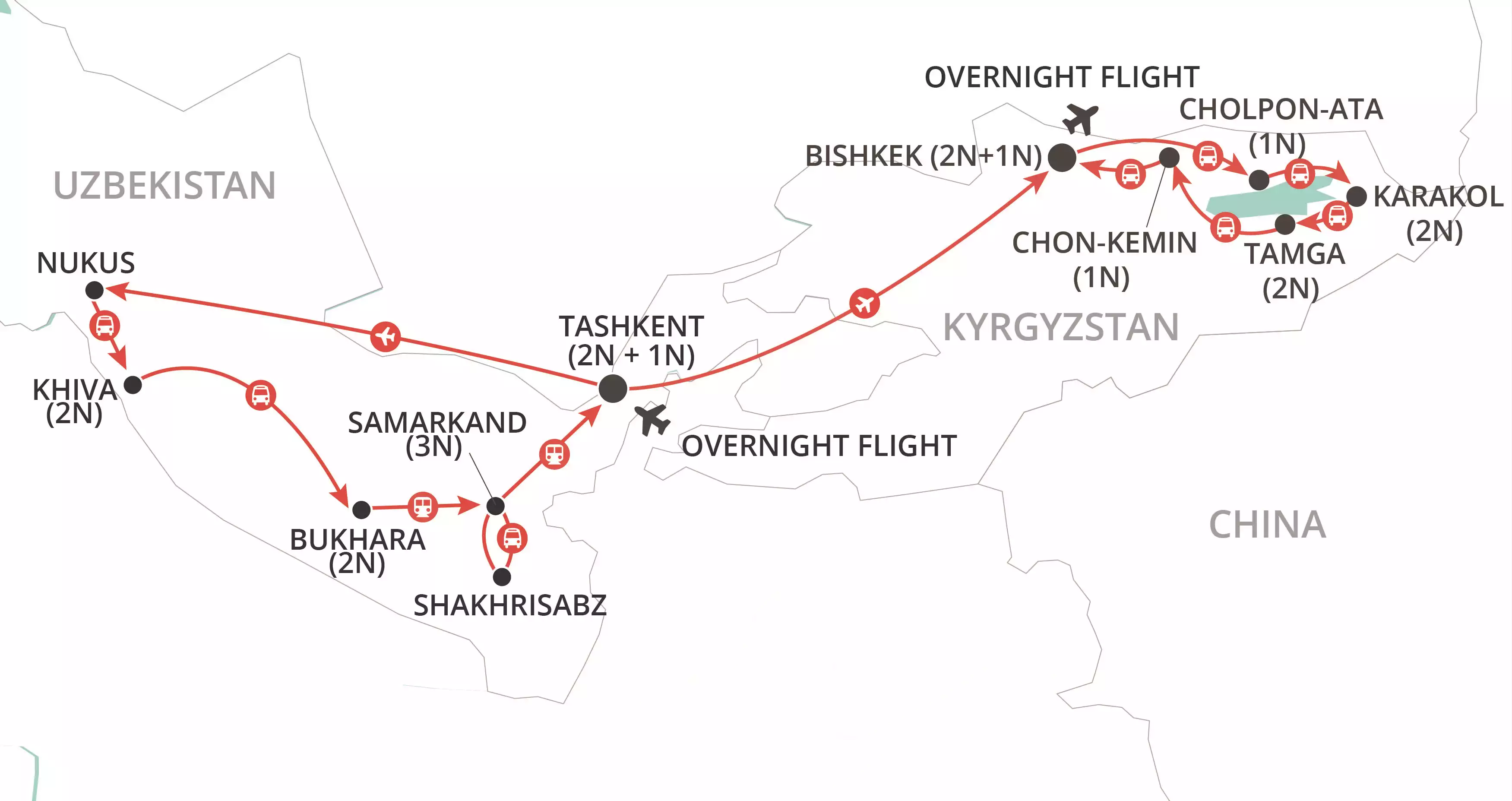 Silk Road Uncovered: Uzbekistan & Kyrgyzstan map
