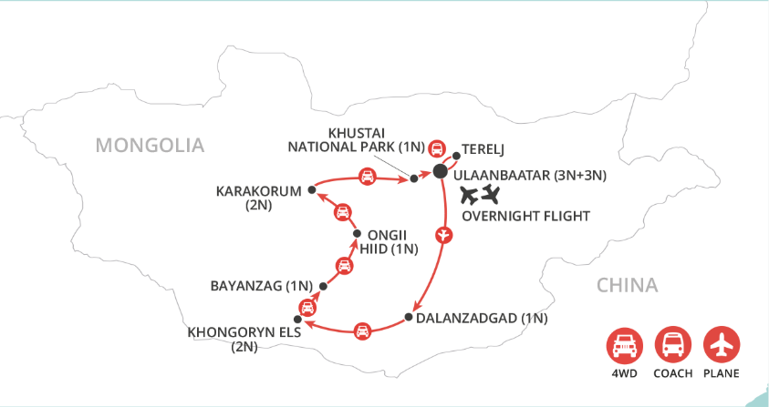 Best of Mongolia & Naadam Festival map