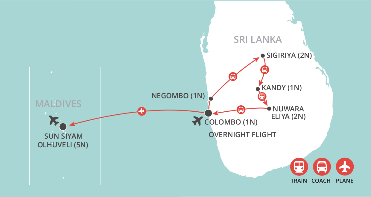 Classic Sri Lanka & Maldives Beach map