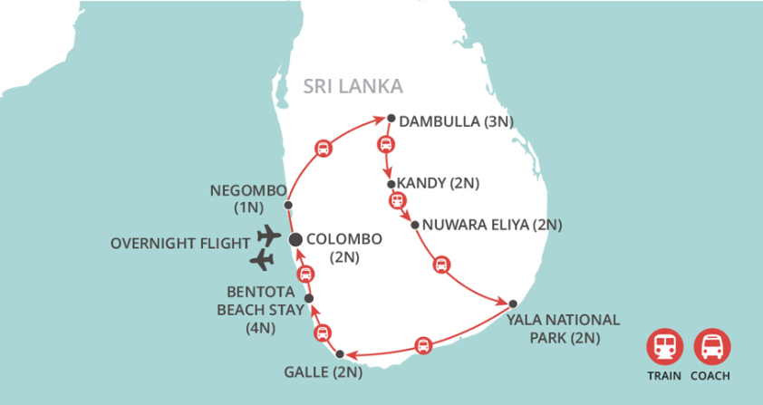 Highlights of Sri Lanka & Bentota Beach map