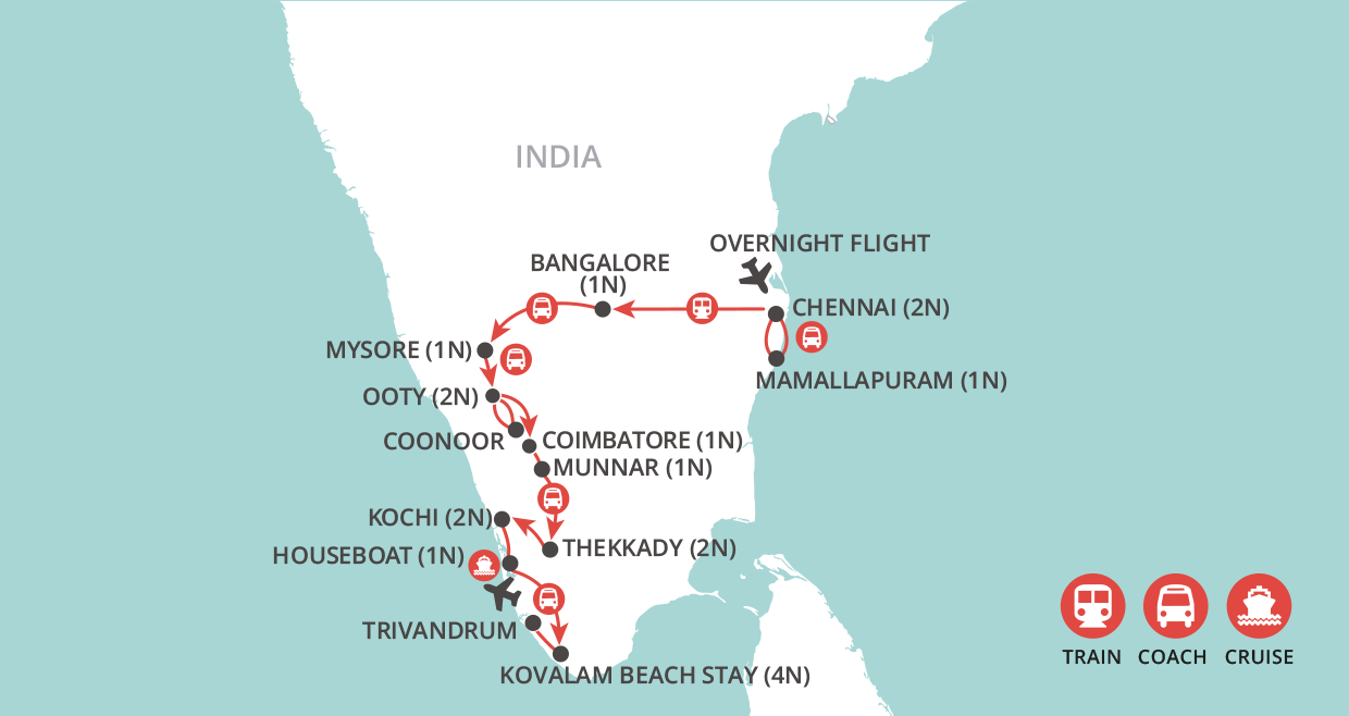 Kerala & the Southern Highlights & Kovalam Beach map