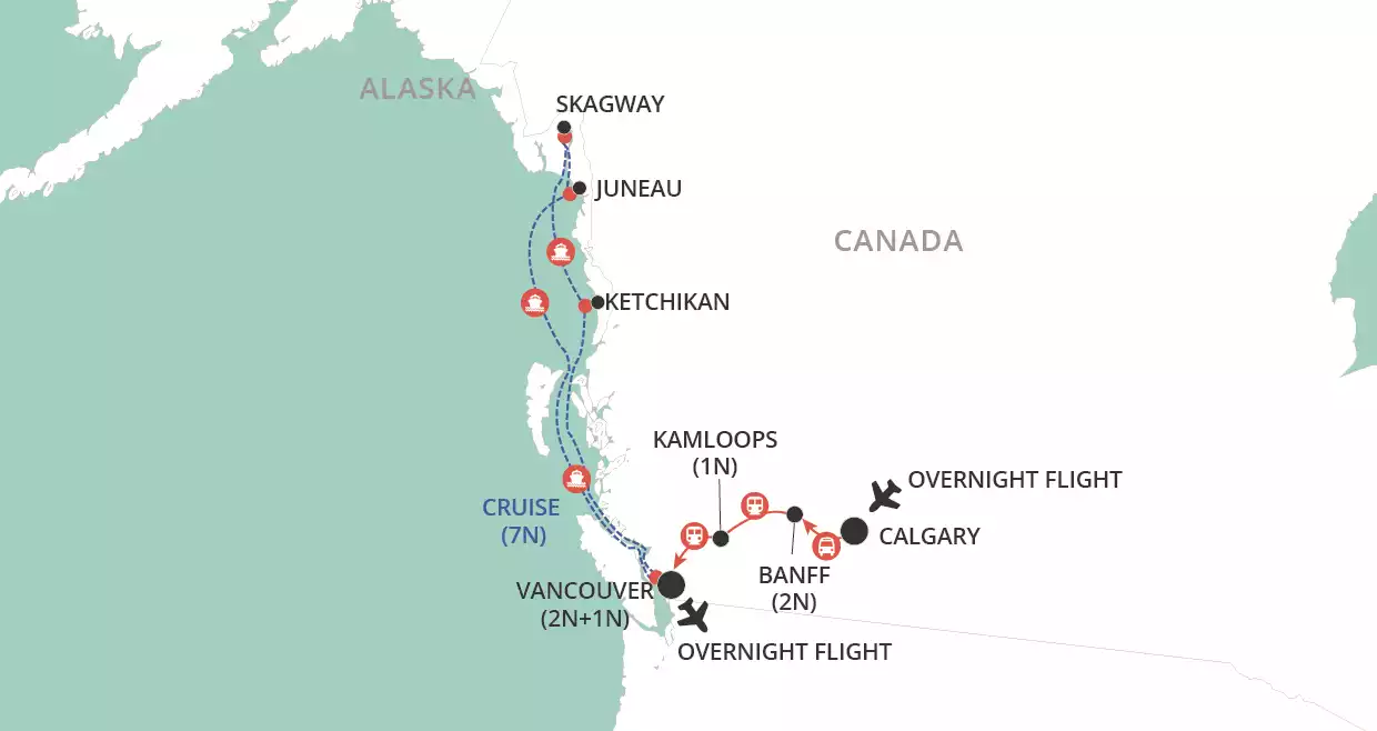 Rockies, Rail & Alaska map