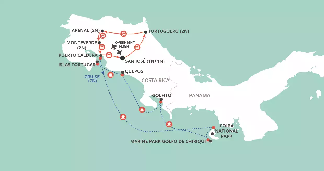 Costa Rica Tall Ship Adventure map