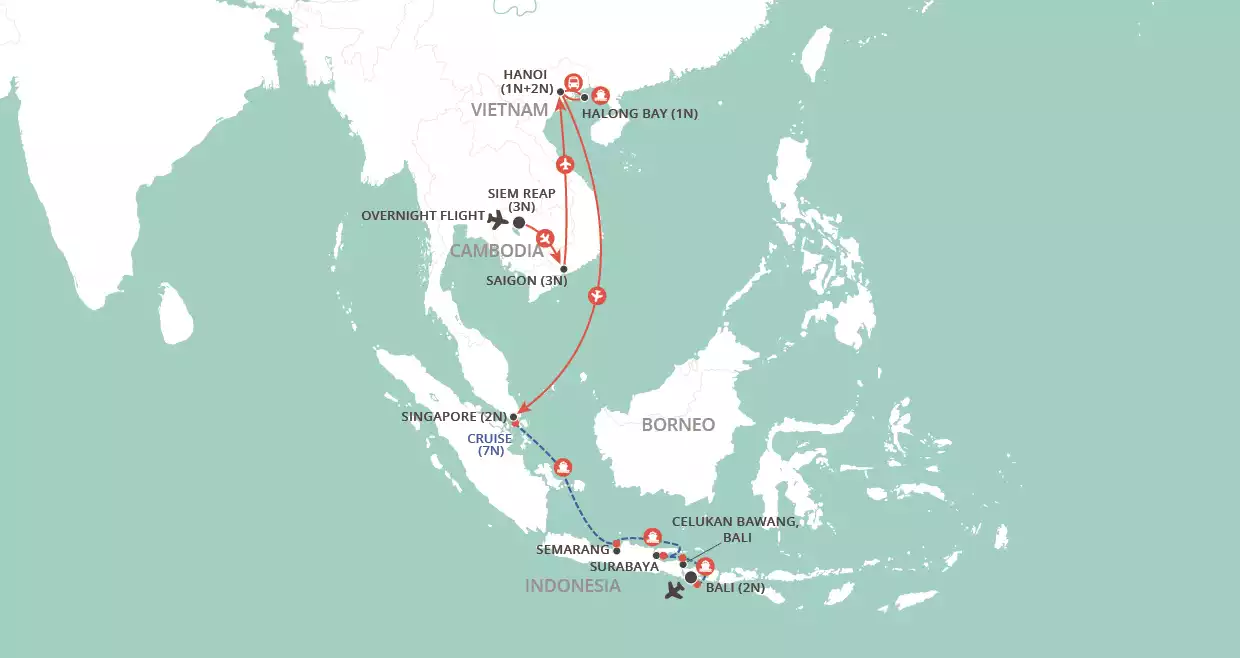 Angkor to Bali map