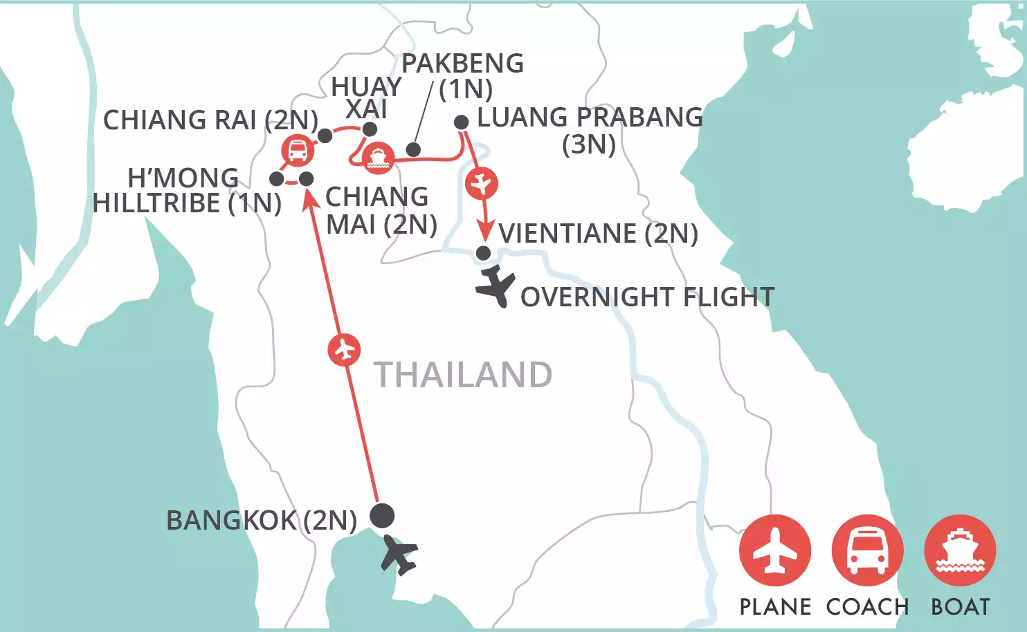 Thailand & Laos Adventure map