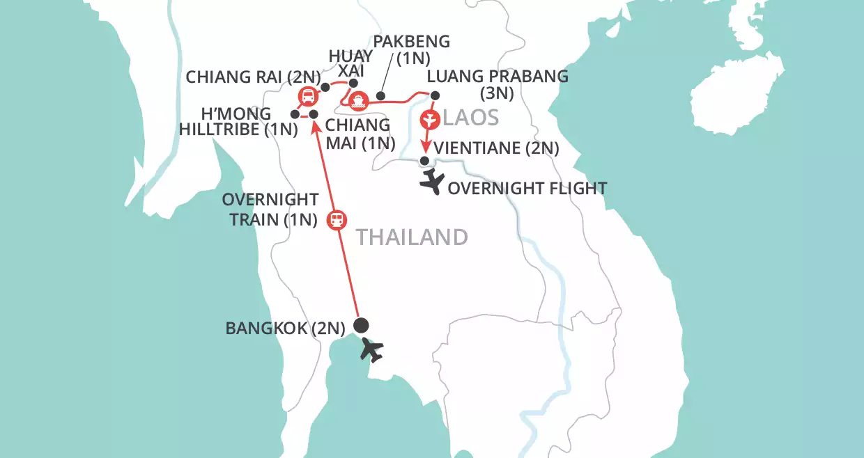 Thailand & Laos Adventure map