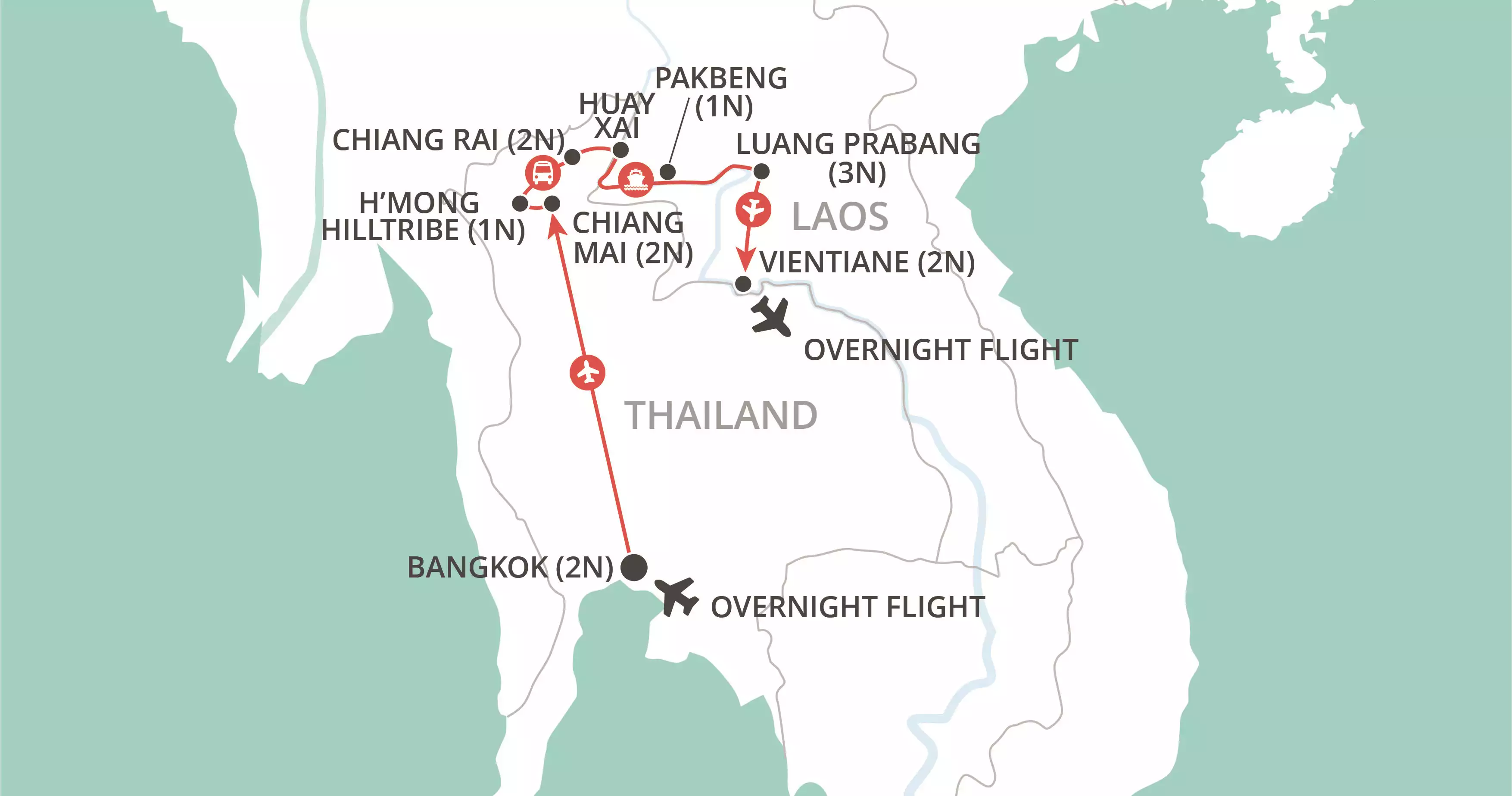 Thailand & Laos Adventure map