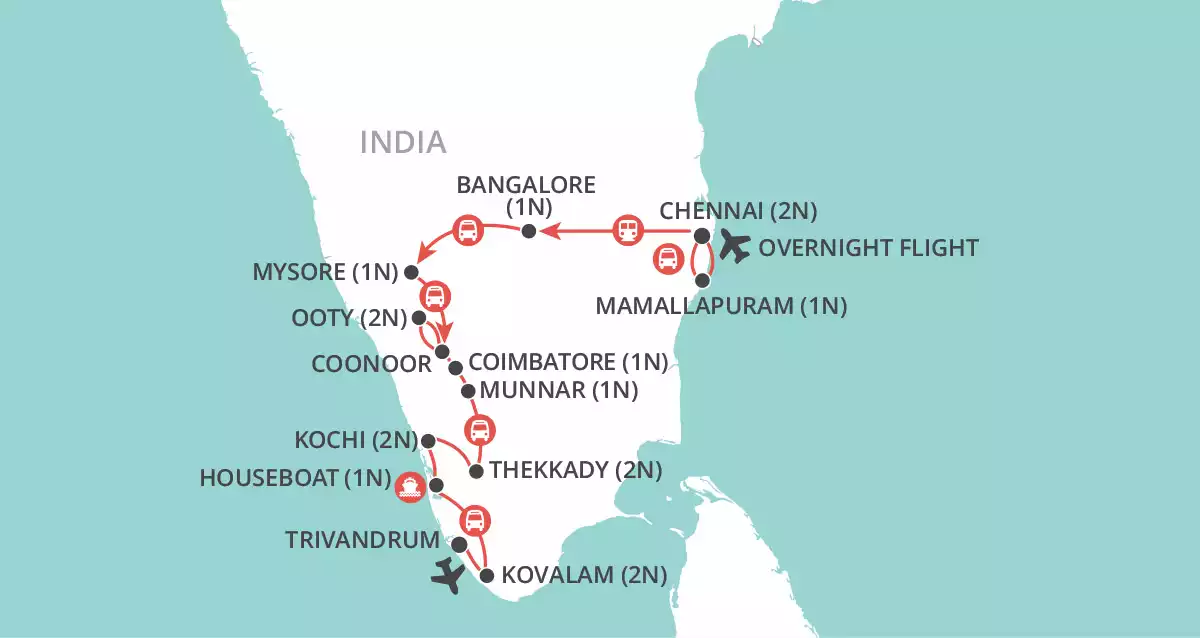 Kerala & the Southern Highlights map