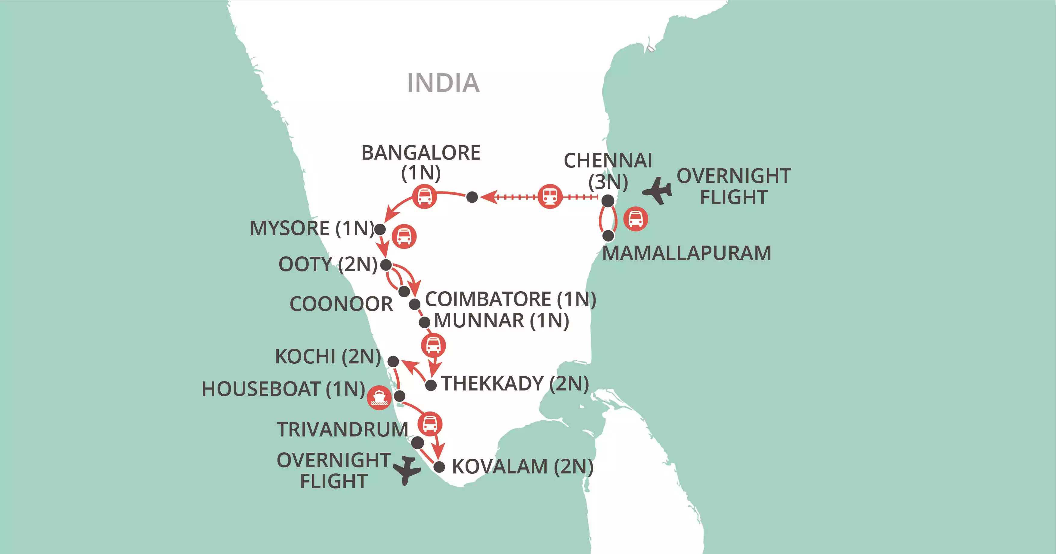 Kerala & the Southern Highlights map