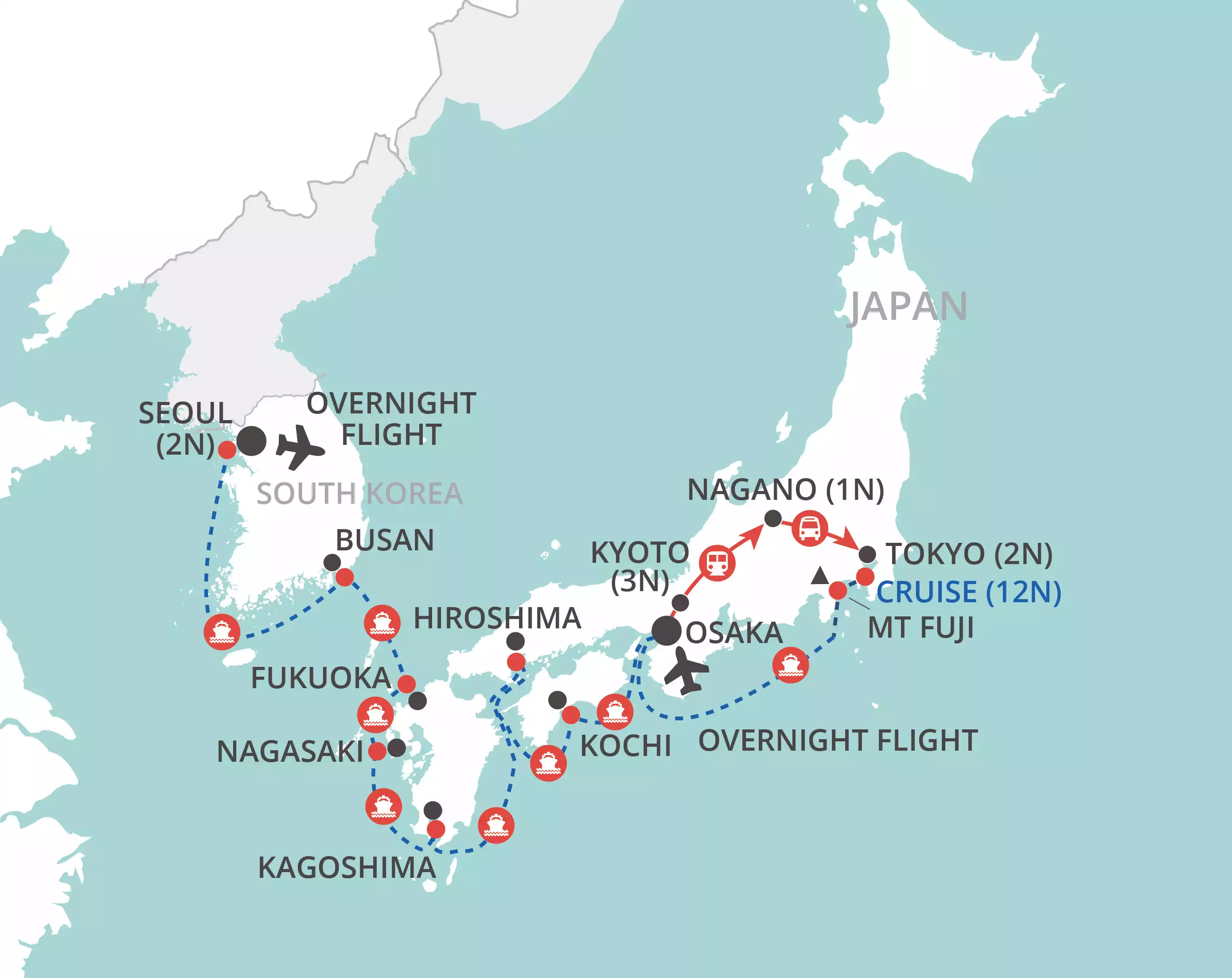 Osaka to Seoul  map